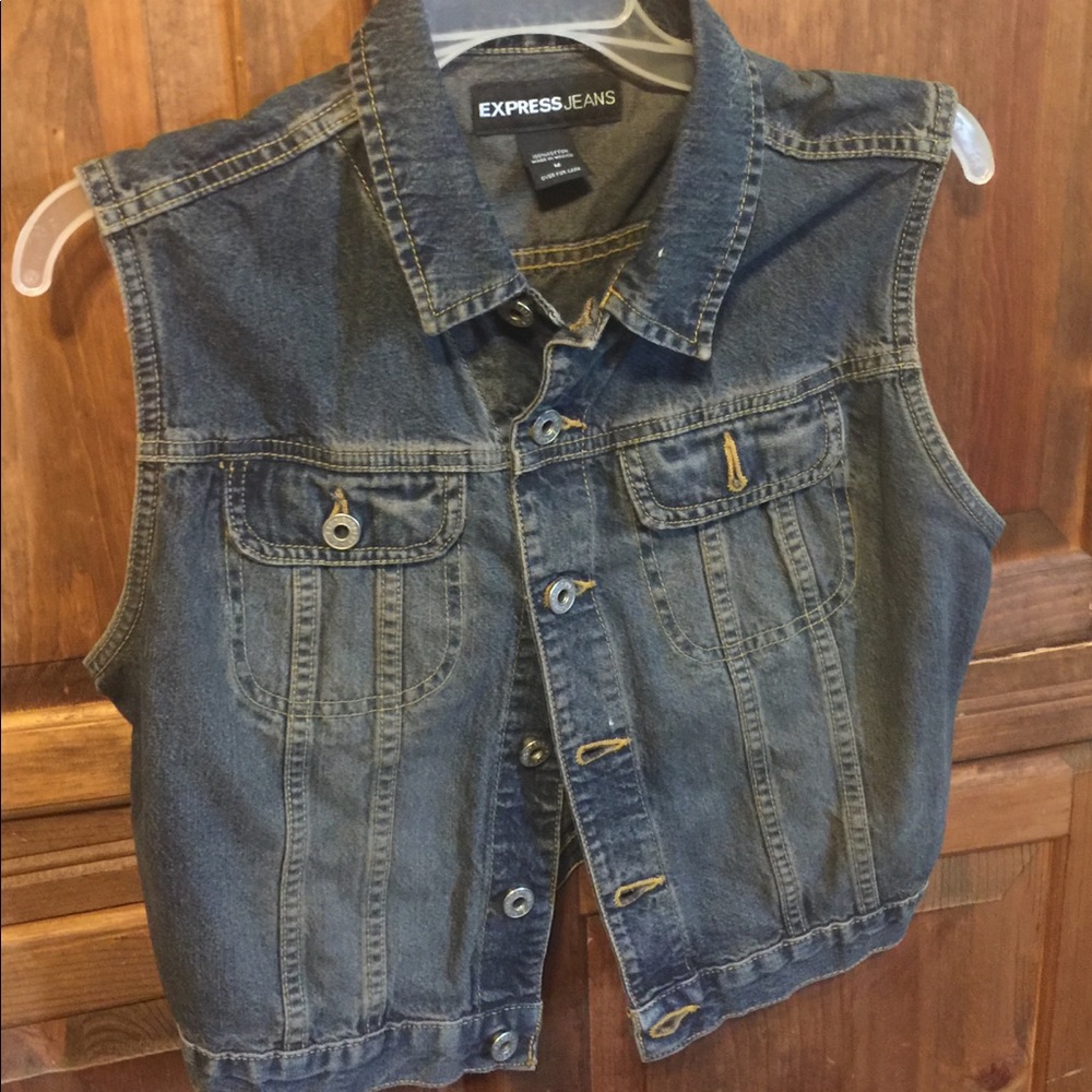 Express Jeans Cropped Button Down Denim Vest - image 1